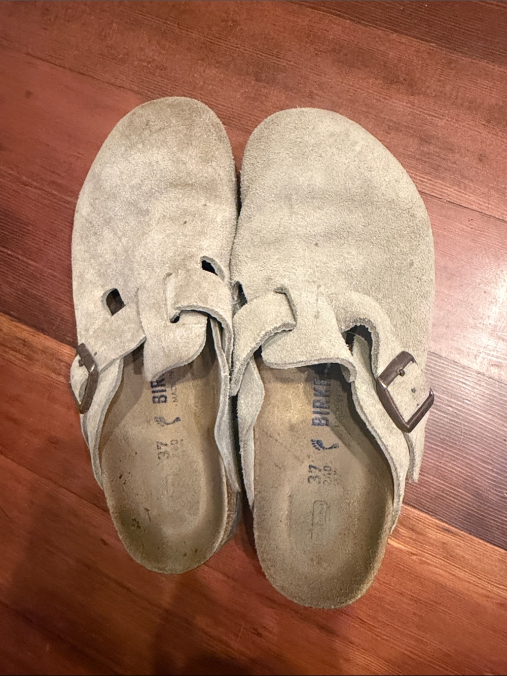 Suede Clog Sandals in Light Taupe